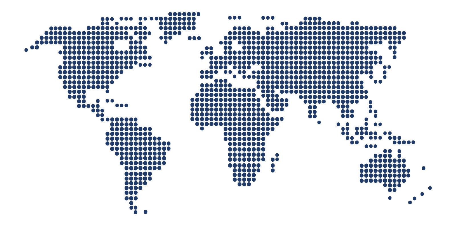 World map drawn in a grid of navy dots