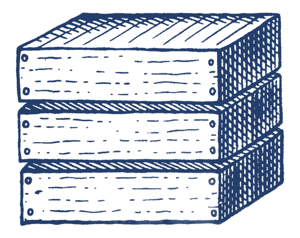 Engraving of a stack of shipping crates